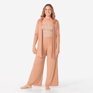 Ruby Ribbon 2012 bamboo lounge set: pants, open cardigan, caramel camel XL NEW